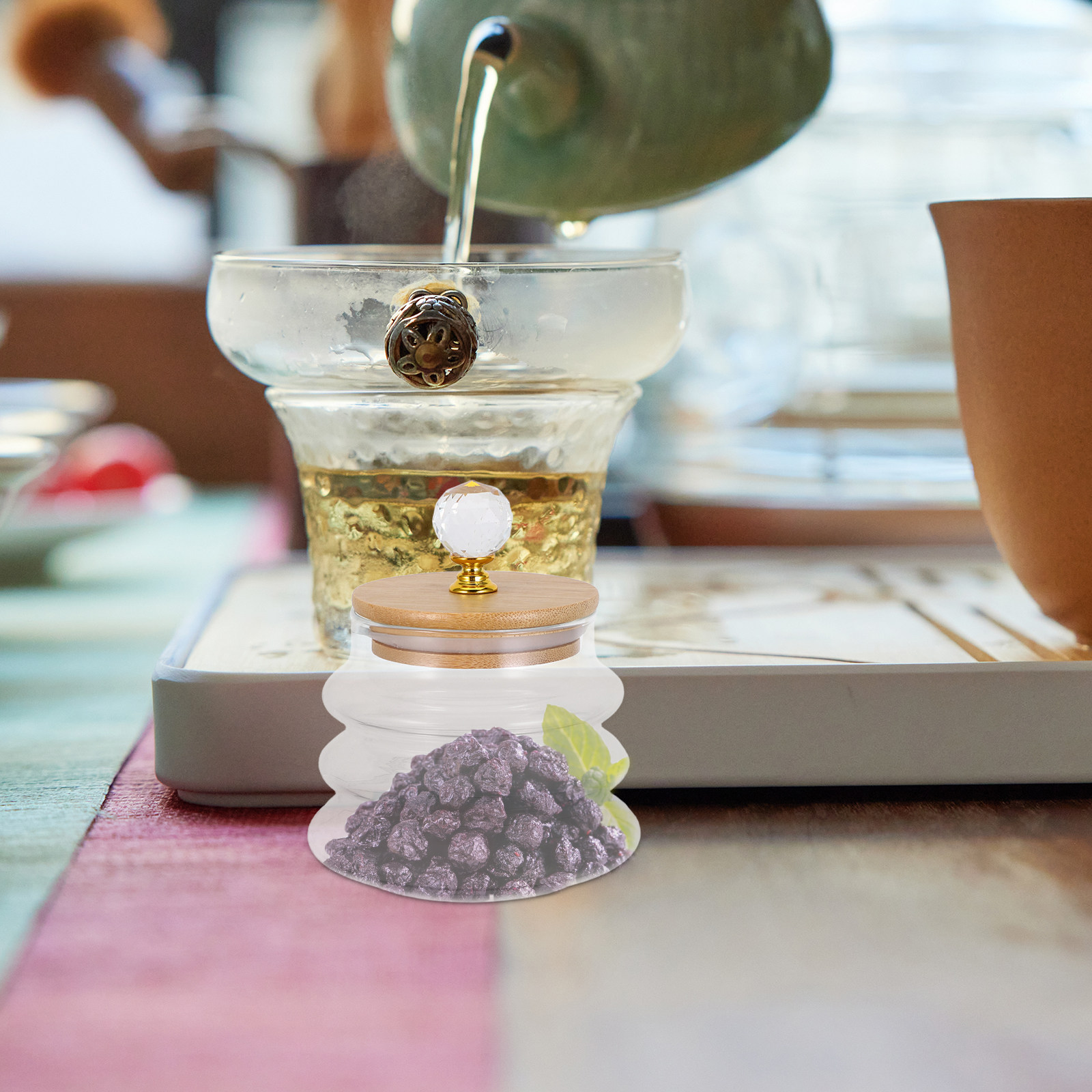 Coffee Tea Bean Leaf - وعاء تخزين زجاجي شفاف بغطاء محكم