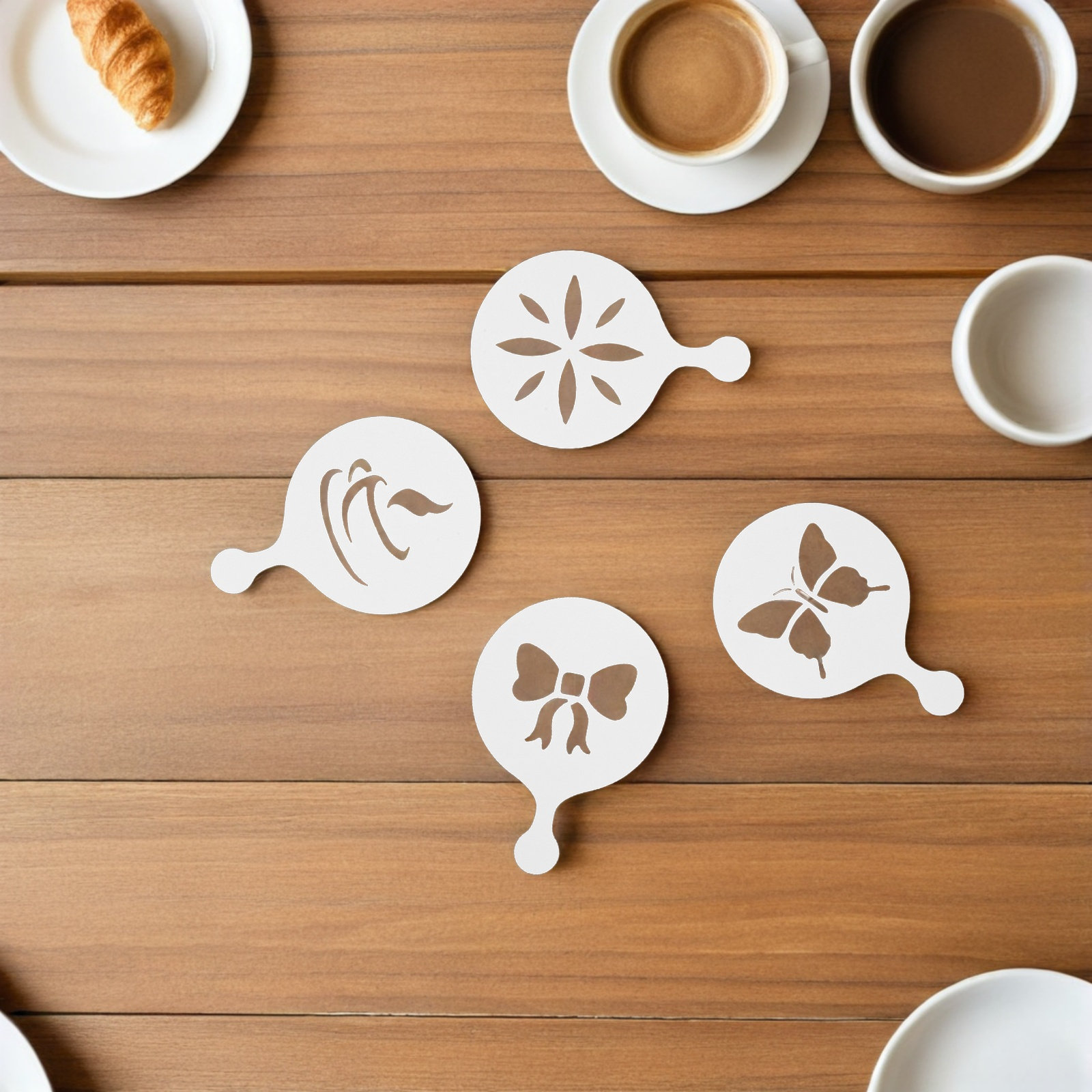 Coffee Stencil Art - 8 قطع قوالب بلاستيكية قابلة لإعادة