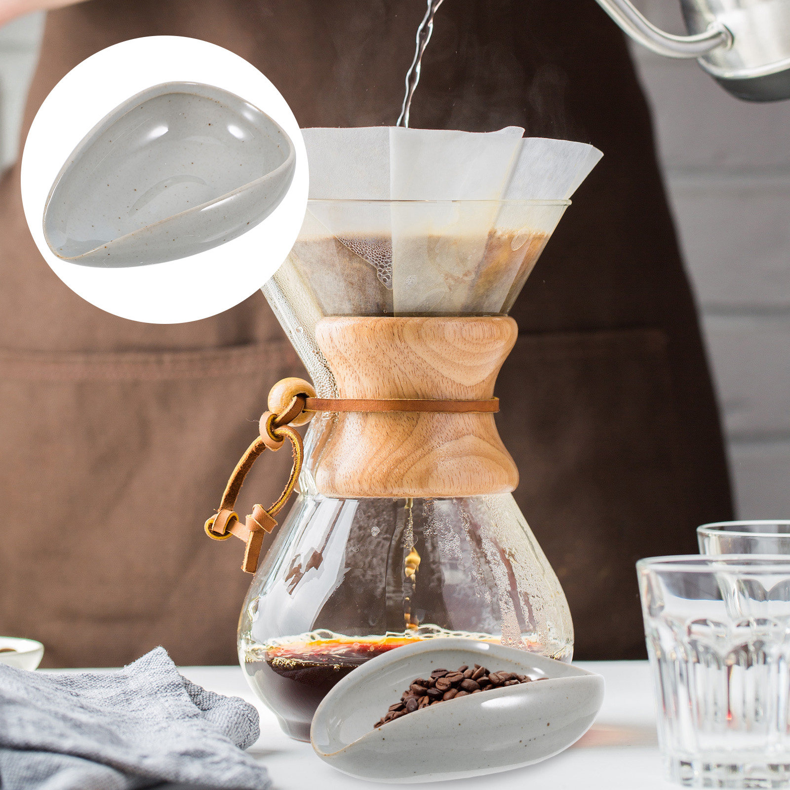 Coffee Tea Bean Leaf - صينية سيراميك لحبوب القهوة، كوب قياس،