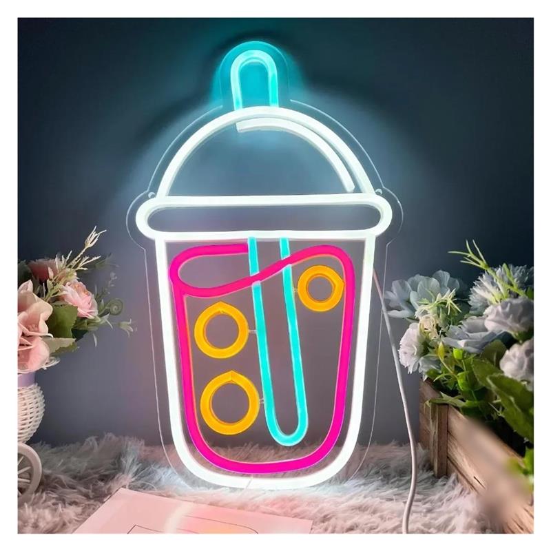 Wallpaper Coffee And Tea - لافتة نيون لشاي البوبا، إضاءة لشاي
