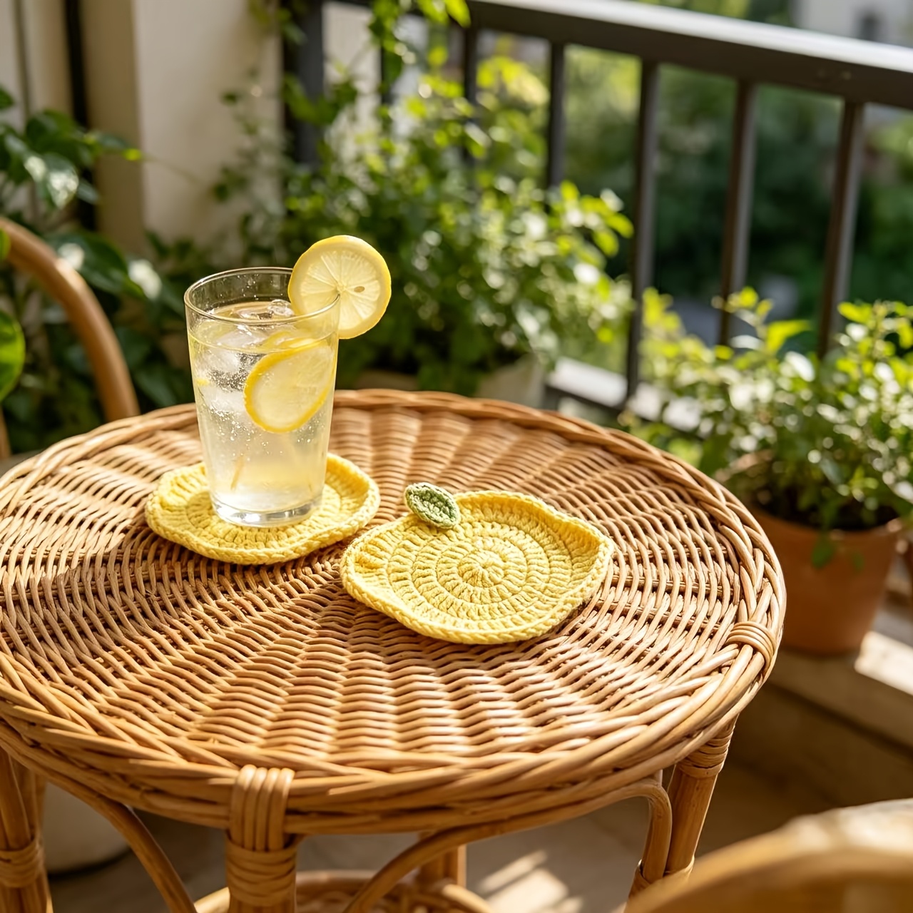 Lemon Tea Coffee - حامل أكواب ليمون مصنوع يدويًا بالكروشيه،