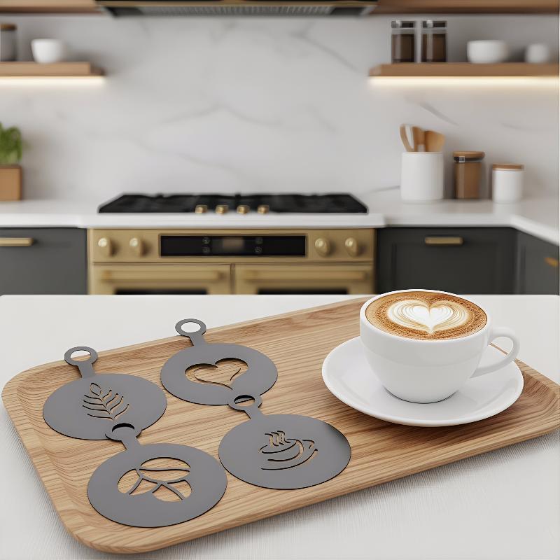 مجموعة من 4 قوالب قهوة من الفو - مراجعة Coffee Stencil Art وسعره