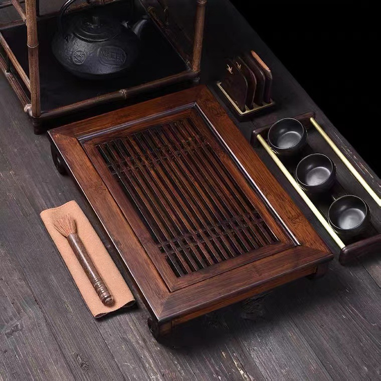 طقم شاي خشبي مع صينية لتخزين ا - مراجعة Bamboo Tea Tray وسعره