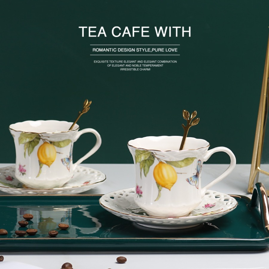 النمط الأوروبي فنجان شاي مجموع - مراجعة Lemon Tea Coffee وسعره